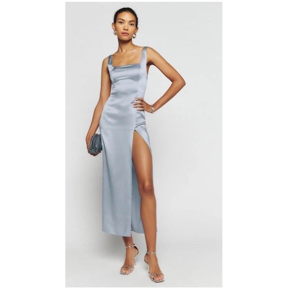 Reformation Silk Solay Mineral Blue Silk Dress 4, $298 RETAIL - Picture 1 of 12